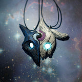 -Never one without the other...League of Legends inspired kindred matching necklace set. Black and silver alloy metal pendants on cord. Free shipping. LoL gamer gaming bff best friends couples pair wolves lambs kindred spirit gift valentines day love friends interlocking matched boyfriend girlfriend partners -