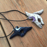 -Never one without the other...League of Legends inspired kindred matching necklace set. Black and silver alloy metal pendants on cord. Free shipping. LoL gamer gaming bff best friends couples pair wolves lambs kindred spirit gift valentines day love friends interlocking matched boyfriend girlfriend partners -