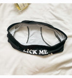 -Comfortable, women's black midrise-rise briefs with playfully sexy Lick Me Till Ice Cream printed on the back. Lightweight and breathable, 95% polyester/5% spandex. See size chart.Free shipping. Funny weird womens ladies girls underwear lingerie panties half-pack peach hip butt kinky sexy oral sex joke pun punderwear-