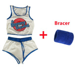 -Brand new, high quality women's polyester basketball uniform with attached bunny tail, optional wrist wraps and socks. See size chart below. Free shipping. Looney rabbit movie cosplay sexy halloween costume tank shorts wristwraps/bracers socks 2021 toon basketball team jersey outfit-With Wristwraps-S-