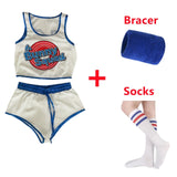 -Brand new, high quality women's polyester basketball uniform with attached bunny tail, optional wrist wraps and socks. See size chart below. Free shipping. Looney rabbit movie cosplay sexy halloween costume tank shorts wristwraps/bracers socks 2021 toon basketball team jersey outfit-