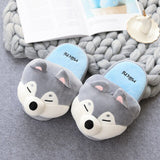 -Super cute women's plush smiling husky dog slippers. Free shipping from abroad. Typically arrives in about 2-3 weeks to the USA. Happy kawaii meme doggie slides house shoes footwear bad pun doge puppy gift juniors unisex kids teens US sizes memes fun funny gray grey-