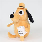 -High quality 'This Is Fine' meme plush dog with coffee cup. Measures approximately 9.8in/25cm. Free shipping from abroad. Typically arrives in about 2-3 weeks to the USA. Funny staring dog in hat with coffee cup 2019 2020 2021 dumpster fire denial room in flames stuffed toy meme gift this is not fine oblivious plushie-