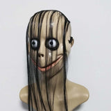 -Quality vacuform mask with attached hair and elastic strap. One size fits most. Free shipping from abroad. Typically arrives to the US in about 2-3 weeks. Funny creepy weird momo challenge viral meme social media joke prank halloween costume cosplay mask disturbing spoopy gag vacuum formed inexpensive-