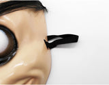 -Quality vacuform mask with attached hair and elastic strap. One size fits most. Free shipping from abroad. Typically arrives to the US in about 2-3 weeks. Funny creepy weird momo challenge viral meme social media joke prank halloween costume cosplay mask disturbing spoopy gag vacuum formed inexpensive-