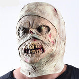 -The reanimated corpse of an unfortunate hospital patient with head bandages still in place. High quality latex over-the-head mask. One size fits most. Free shipping from abroad. Decaying decrepit medical patient zombie mummy bandaged head halloween costume cosplay asylum hospital haunted house larp-