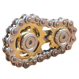 -Metal bicycle-style chain and sprocket fidget toy. Durable, high quality construction. Measures approximately 3cm x 6cm / 1.2 x 2.4 inches. Free shipping from abroad. Typically arrives in about 2-3 weeks. Unique different spinning link chain and gear anxiety diffusing perpetual motion machine toy-Gold and Silver-