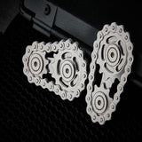 -Metal bicycle-style chain and sprocket fidget toy. Durable, high quality construction. Measures approximately 3cm x 6cm / 1.2 x 2.4 inches. Free shipping from abroad. Typically arrives in about 2-3 weeks. Unique different spinning link chain and gear anxiety diffusing perpetual motion machine toy-