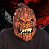 -High quality, detailed latex over-the-head rotting and toothy jack-o-lantern mask with movable mouth. Free shipping from abroad with average delivery to the USA of 2-3 weeks. Creepy funny bumpy pumpkin jackolantern halloween costume evil possessed pumpkinhead demon monster horror cosplay -