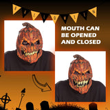 -High quality, detailed latex over-the-head rotting and toothy jack-o-lantern mask with movable mouth. Free shipping from abroad with average delivery to the USA of 2-3 weeks. Creepy funny bumpy pumpkin jackolantern halloween costume evil possessed pumpkinhead demon monster horror cosplay -