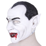 -Quality, classic horror movie white-faced 'dracula' style latex over-the-head vampire mask. One size fits most. Free shipping. Black and white with red blood around mouth and fangs retro vintage old school old time silent film b-movie vampire halloween costume barackula horror scary spoopy cosplay mask-