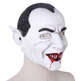 -Quality, classic horror movie white-faced 'dracula' style latex over-the-head vampire mask. One size fits most. Free shipping. Black and white with red blood around mouth and fangs retro vintage old school old time silent film b-movie vampire halloween costume barackula horror scary spoopy cosplay mask-