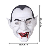 -Quality, classic horror movie white-faced 'dracula' style latex over-the-head vampire mask. One size fits most. Free shipping. Black and white with red blood around mouth and fangs retro vintage old school old time silent film b-movie vampire halloween costume barackula horror scary spoopy cosplay mask-