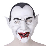 -Quality, classic horror movie white-faced 'dracula' style latex over-the-head vampire mask. One size fits most. Free shipping. Black and white with red blood around mouth and fangs retro vintage old school old time silent film b-movie vampire halloween costume barackula horror scary spoopy cosplay mask-