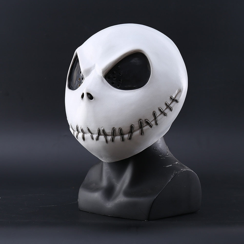 -High quality latex over-the-head Jack Skellington mask. One size fits most teens and adults. Free shipping from abroad with average delivery to the US in 2-3 weeks. This is halloween pumpkin king skeleton jack mask NBX NBC costume round latex rubber tim burton classic animation spoopy-