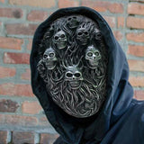 -Soft latex face mask with woven fiberous pattern and small skulls. One size fits most. Measures roughly 10x7.5in / 19x25cm. Free shipping. Masks shipped within the USA typically arrive in 1-2 weeks. Masks shipped from abroad typically arrive to the USA in 2-3 weeks.-Abroad-