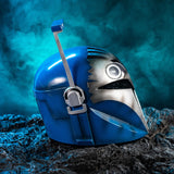 -Handmade, wearable, full size high quality resin blue Mandalorian mask suitable for display or cosplay. One size fits most teens and adults. Free shipping from abroad with average delivery to the USA in about 2-3 weeks. Halloween costume female mandalorian fancy dress helm mask star wars cosplay armor helmet-