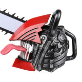 -High quality vinyl over-the-head (and over-the-top) Chainsaw Man Mask with detachable saw blade. Lifesize and suitable for display or cosplay and LARP. One size fits most adults. Free shipping. Unique manga anime bizarre prop replica LARP weapon halloween costume helmet public safety devil hunter denji chainsaw devil-