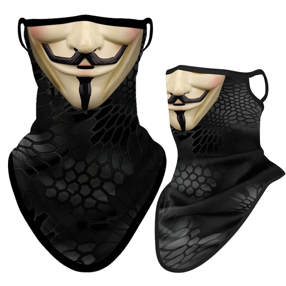 Anonymous Balaclava, Neck Gaiter or Earloop Face Mask - UV Blocking-Super high quality unisex mask in choice of style. Seamless, 4-way stretch, protective UPF30+ soft & comfortable, lightweight & breathable polyester microfiber. Free shipping. Suitable cycling, hunting, hiking, protest, camping, climbing, helmet liner for horseback or motorcycle riding, etc. vendetta anonymous design-Cream-Earloop Mask-