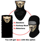 Anonymous Balaclava, Neck Gaiter or Earloop Face Mask - UV Blocking-Super high quality unisex mask in choice of style. Seamless, 4-way stretch, protective UPF30+ soft & comfortable, lightweight & breathable polyester microfiber. Free shipping.

Suitable cycling, hunting, hiking, protest, camping, climbing, helmet liner for horseback or motorcycle riding, etc. vendetta anonymous design-Cream-3 Piece Set-