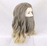-45cm curly blonde, heat resistant synthetic hair wig and beard set for costume and cosplay. One size fits most. Beard is attached with an adjustable elastic strap. Free shipping from abroad with average delivery to the US in 2-4 weeks. Funny endgame unisex plus size halloween costume-