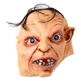 -After losing the precious, smeagol put on a few pounds & spent quite some time in a greasy middle earth dive bars downing pints and lengthily cursing about filthy hobbitses to anyone who'd listen. Funny latex over-the-head mask with attached hair. Free shipping. weird lotr gollum derp halloween costume cosplay-