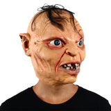 -After losing the precious, smeagol put on a few pounds & spent quite some time in a greasy middle earth dive bars downing pints and lengthily cursing about filthy hobbitses to anyone who'd listen. Funny latex over-the-head mask with attached hair. Free shipping. weird lotr gollum derp halloween costume cosplay-
