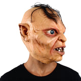 -After losing the precious, smeagol put on a few pounds & spent quite some time in a greasy middle earth dive bars downing pints and lengthily cursing about filthy hobbitses to anyone who'd listen. Funny latex over-the-head mask with attached hair. Free shipping. weird lotr gollum derp halloween costume cosplay-