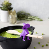 -Fun and functional witch on broomstick high quality food safe silicone spoon holder and steam release lid lifter. Measures approximately 8.5x4.5x4.8cm / 3.35x1.77x1.89 inches. Free shipping. Kitchenware spoon rest cookware wicca kitchen witch witchcraft halloween cooking utensil novelty 3d shaped gift pot stove -