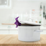 -Fun and functional witch on broomstick high quality food safe silicone spoon holder and steam release lid lifter. Measures approximately 8.5x4.5x4.8cm / 3.35x1.77x1.89 inches. Free shipping. Kitchenware spoon rest cookware wicca kitchen witch witchcraft halloween cooking utensil novelty 3d shaped gift pot stove -