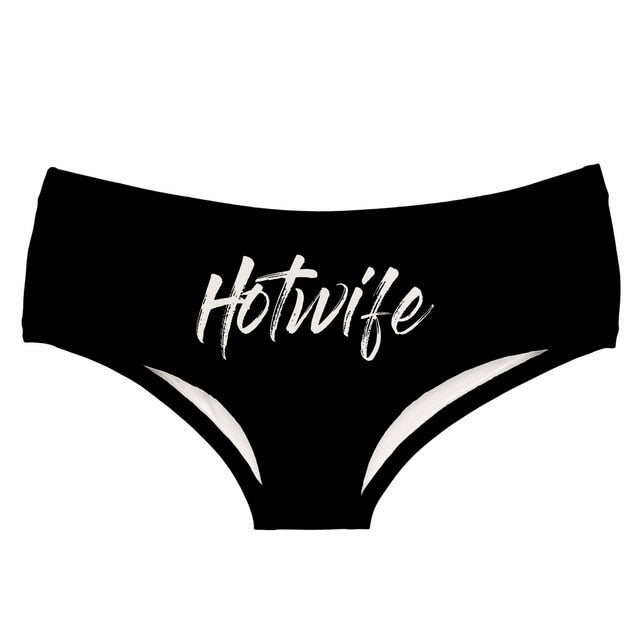 -Comfortable women's black low-rise briefs with Hotwife printed on the front. Lightweight and breathable, 92% polyester / 8% spandex. Free shipping. Funny hot wife gift underwear sexy juniors stretchy lingerie butt hip panty-Black-S-
