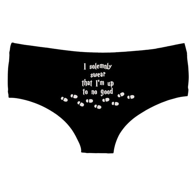 -For the naughty sex wizard who manages get up to some mischief!... a pair of comfortable, women's black low-rise briefs to maraud about in. Lightweight and breathable, 92% polyester/8% spandex.Free shipping. Funny girls novelty parody underwear lingerie sexy harry potter cosplay halloween costume fanfic gifts for her -Black-M-