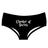 -The perfect panties for a naughty sex wizard! Comfortable, women's black low-rise briefs with Chamber of Secrets printed on the front. Lightweight and breathable, 92% polyester/8% spandex.Free Shipping. Funny womens girls dirty potter parody sexy cosplay fangirl joke lingerie gift for her stretch butt peach hip panty-Black-S-