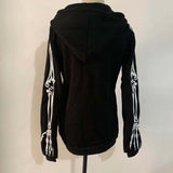 -Soft and comfortable women's style zipper hoodie with high quality skeletal print. Lightweight polyester fleece with large drawstring hood and thumbholes on the sleeves. Free shipping. punk goth gothic halloween skeleton hooded sweatshirt girls juniors ribcage xray fashion streetwear harajuku -