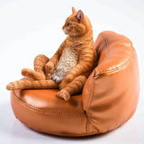-Nicely detailed 1:6 scale fat cat figurine with faux leather sofa display stand. Cat is crafted in high quality resin and measures approximately 7.5 cm / 2.9 inches tall. New in box, guaranteed quality. Free shipping. Funny sweet realistic collectible 1/6 orange black white brown gray tabby kitty figure gift -
