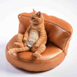 -Nicely detailed 1:6 scale fat cat figurine with faux leather sofa display stand. Cat is crafted in high quality resin and measures approximately 7.5 cm / 2.9 inches tall. New in box, guaranteed quality. Free shipping. Funny sweet realistic collectible 1/6 orange black white brown gray tabby kitty figure gift -
