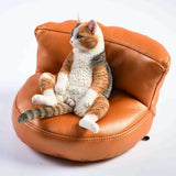 -Nicely detailed 1:6 scale fat cat figurine with faux leather sofa display stand. Cat is crafted in high quality resin and measures approximately 7.5 cm / 2.9 inches tall. New in box, guaranteed quality. Free shipping. Funny sweet realistic collectible 1/6 orange black white brown gray tabby kitty figure gift -