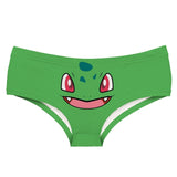 -Comfortable, women's midrise-rise briefs with kawaii printed anime face design. Lightweight and breathable, 95% polyester / 5% spandex. Free shipping. Funny cute kawaii bulbasaur pokemon face womens juniors geeky girls underwear anime lingerie cartoon dinosaur pocket monster panties gift-Green-M-