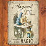 -"Everyone wants some magical solution to their problem but everyone refuses to believe in magic" Caterpillar quote antique style fantasy art wall hanging. Metal sign with quality printing. 2 sizes 20x30cm or 30x40cm. Free shipping. Classic Sir John Tenniel illustrations gift quote vintage imagination wonder gift-Metal-40x30cm-
