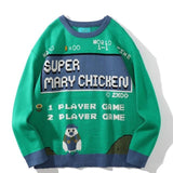 -Unique, soft and comfortable unisex knit pullover sweater. See size chart. Free shipping from abroad. Bizarre wtf alternate reality retro vintage videogame parody harajuku Japanese streetwear videogame jumper super mary weird mario chicken parody 8bit 16bit gamer gaming fried chicken mens womens sweater-Green-M-