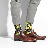 -High quality, mid-calf length socks featuring classic bright and boldly colored retro leopard print. Soft and comfortable, one size fits most teens and adults. Free shipping. Unisex mens womens 80s 90s eighties 90s new wave frank memphis color animal print lisa vintage style streetwear skating skate punk pop wild rad-