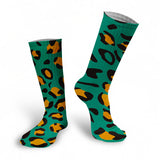 -High quality, mid-calf length socks featuring classic bright and boldly colored retro leopard print. Soft and comfortable, one size fits most teens and adults. Free shipping. Unisex mens womens 80s 90s eighties 90s new wave frank memphis color animal print lisa vintage style streetwear skating skate punk pop wild rad-