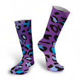 -High quality, mid-calf length socks featuring classic bright and boldly colored retro leopard print. Soft and comfortable, one size fits most teens and adults. Free shipping. Unisex mens womens 80s 90s eighties 90s new wave frank memphis color animal print lisa vintage style streetwear skating skate punk pop wild rad-