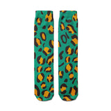 -High quality, mid-calf length socks featuring classic bright and boldly colored retro leopard print. Soft and comfortable, one size fits most teens and adults. Free shipping. Unisex mens womens 80s 90s eighties 90s new wave frank memphis color animal print lisa vintage style streetwear skating skate punk pop wild rad-