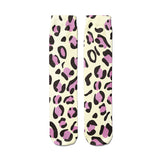 -High quality, mid-calf length socks featuring classic bright and boldly colored retro leopard print. Soft and comfortable, one size fits most teens and adults. Free shipping. Unisex mens womens 80s 90s eighties 90s new wave frank memphis color animal print lisa vintage style streetwear skating skate punk pop wild rad-
