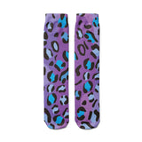 -High quality, mid-calf length socks featuring classic bright and boldly colored retro leopard print. Soft and comfortable, one size fits most teens and adults. Free shipping. Unisex mens womens 80s 90s eighties 90s new wave frank memphis color animal print lisa vintage style streetwear skating skate punk pop wild rad-