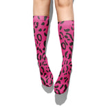 -High quality, mid-calf length socks featuring classic bright and boldly colored retro leopard print. Soft and comfortable, one size fits most teens and adults. Free shipping. Unisex mens womens 80s 90s eighties 90s new wave frank memphis color animal print lisa vintage style streetwear skating skate punk pop wild rad-