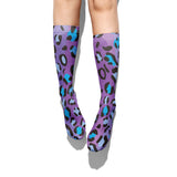 -High quality, mid-calf length socks featuring classic bright and boldly colored retro leopard print. Soft and comfortable, one size fits most teens and adults. Free shipping. Unisex mens womens 80s 90s eighties 90s new wave frank memphis color animal print lisa vintage style streetwear skating skate punk pop wild rad-