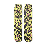 -High quality, mid-calf length socks featuring classic bright and boldly colored retro leopard print. Soft and comfortable, one size fits most teens and adults. Free shipping. Unisex mens womens 80s 90s eighties 90s new wave frank memphis color animal print lisa vintage style streetwear skating skate punk pop wild rad-Yellow-One Size-