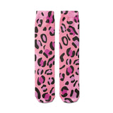 -High quality, mid-calf length socks featuring classic bright and boldly colored retro leopard print. Soft and comfortable, one size fits most teens and adults. Free shipping. Unisex mens womens 80s 90s eighties 90s new wave frank memphis color animal print lisa vintage style streetwear skating skate punk pop wild rad-Light Pink-One Size-